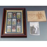 A black and white signed photograph of cricketer Len Hutton, framed set and an album of cricketer