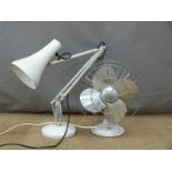 Herbert Taylor Anglepoise type desk lamp and a Veritys Limit retro desk fan