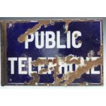 Vintage Public Telephone double sided enamel sign, 30 x 47cm