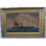C P Johns oil on board of the steam lighter LT 691, signed and dated 1906 lower right, 29 x 49cm