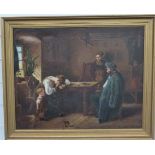 W J Lock Victorian oil on canvas sombre figures around a table, signed and dated 1885 lower left, 42