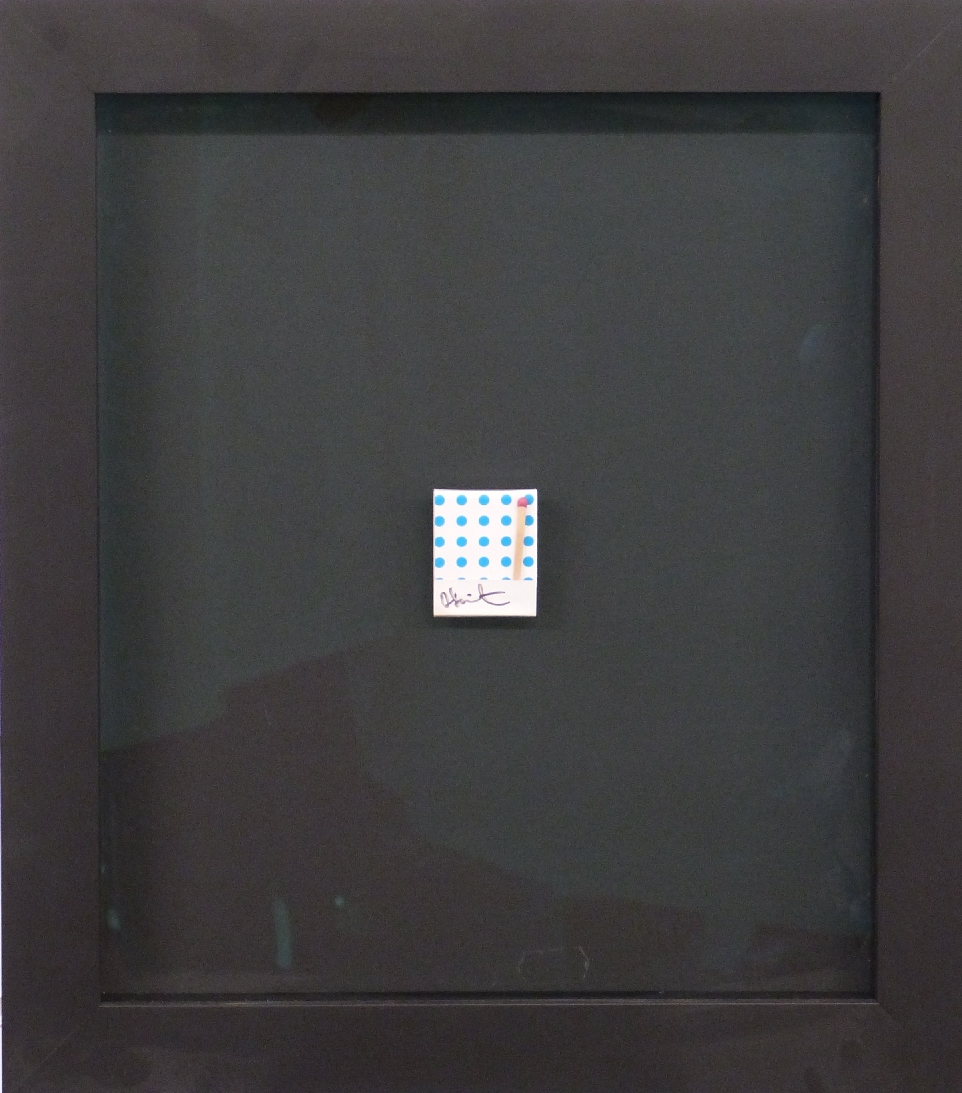 Damien Hirst (b 1965) signed 'Spot' matchbox in contemporary frame. Provenance-from The Pharmacy