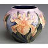 Moorcroft signed bulbous vase decorated with orchids and dated 2000, boxed, H11cm