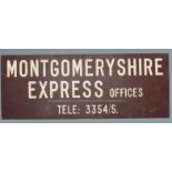 Vintage Montgomeryshire Express offices sign, 31 x 79cm