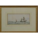 Richmond Markes Victorian maritime watercolour two sailing ships with coast beyond, initialled lower