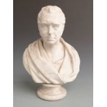 Wedgwood Parian ware bust of George Stephenson designed by E.W.Wyon, impressed marks verso, H39cm