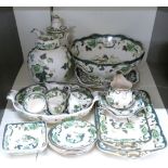 Collection of Masons Chartreuse teaware, ginger jar and large pedestal bowl