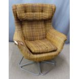 Retro 1960's upholstered chair with chrome plated wire base