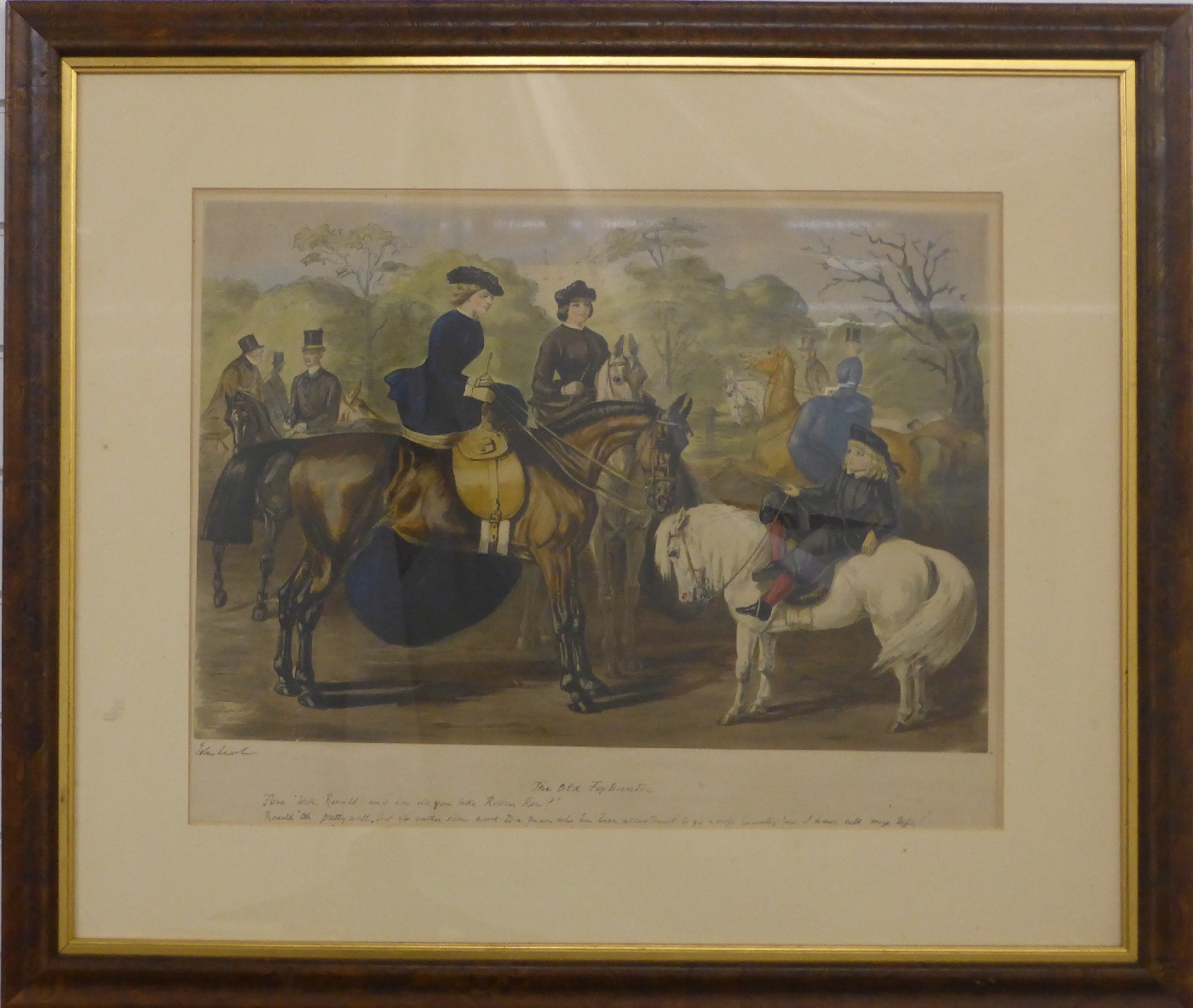 Four 19thC John Leach hunting/horse riding prints, each approximately 47 x 64cm