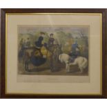 Four 19thC John Leach hunting/horse riding prints, each approximately 47 x 64cm