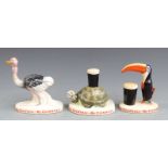 Three My Goodness - My Guinness Carltonware advertising figures, toucan, ostrich and tortoise,