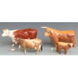 Beswick Hereford, Highland and Jersey cattle, tallest 12cm