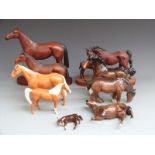 Nine Beswick and Royal Doulton horses and foals, tallest 29cm