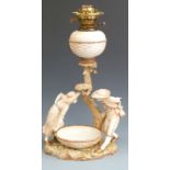 James Hadley for Royal Worcester, Kate Greenaway figural centrepiece/oil lamp shape no 1154, puce