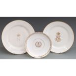 Sevres 19thC porcelain Napoleon III dinner service plate, one other with gilding rubbed and a saucer