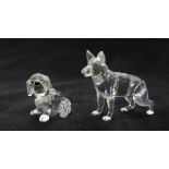 Two Swarovski Crystal cut glass dogs St Bernard Puppy 201111 and German Shepherd 235484, both in