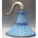 Embossed metal gramophone or phonograph horn, early 20thC, 65cm diameter, in blue painted finish