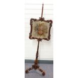 Victorian rosewood pole screen with embroidered panel, H148cm