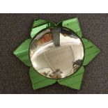 Retro convex mirror in the form of a flower with green glass surround, 53.5cm diameter