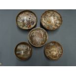 Five Japanese Satsuma bowls, largest diameter 15.5cm