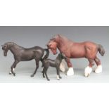 Beswick Large Action Shire and Black Beauty and Foal, tallest 21cm