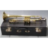 Huttl Commodore 'line 800' West German brass trumpet, serial no. 77241, in fitted hard case with