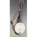 Ozark five string banjo with Remo, USA head and shoulder strap