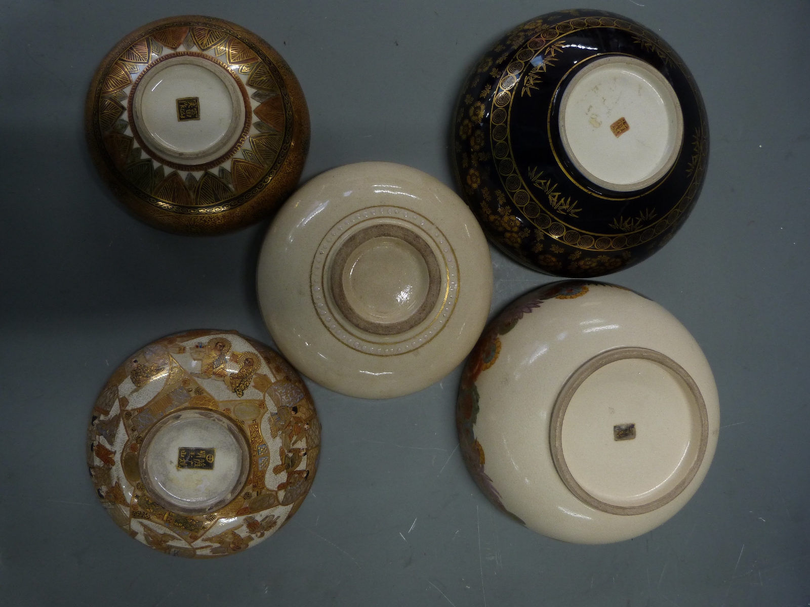 Five Japanese Satsuma bowls, largest diameter 15.5cm - Image 2 of 3