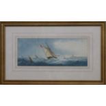 Richmond Markes Victorian maritime watercolour clipper in rough seas with coast and lighthouse