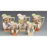 Five Royal Doulton Dickens Series Ware jugs, tallest 16cm