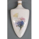 Royal Worcester scent bottle hand decorated with flowers, puce mark, H9cm