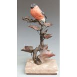 Albany Fine China, Worcester bronze and porcelain figure of a Bullfinch raised on a marble base, H