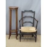 19th century rush seated chair and a jardiniere stand