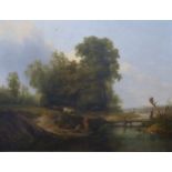 Attributed to George Burrell Willcock (1811-1852) oil on canvas of a haywain, figures and dog by a