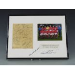 1966 England World Cup 40th anniversary team photograph and printed autograph card, signed to the