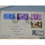 Five GB first day covers - 1948 Olympics, 1957 Parliamentary Conference, 1950 4d, 1954 11d and