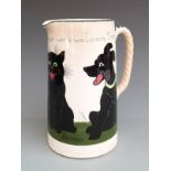 The Bristol Cat and Dog Pottery large jug hand painted with a cat and dog scene entitled 'I wonder