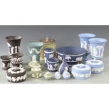 A collection of Wedgwood Jasperware ceramics including vases, pedestal bowl etc tallest 21cm