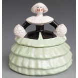 Roby Paris Art Deco dressing table pot in the form of a crinoline lady