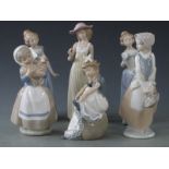 Six Nao figurines, girls with animals, horses etc, tallest 16cm