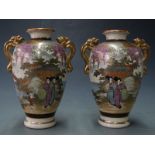 A pair of 19th/ 20thC Japanese Satsuma vases with mark to base, 12.5cm tall