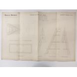 Tower Bridge, London, Victorian architect's or civil engineering drawing depicting the roof tower