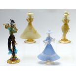 Four Murano glass figures with applied and gilt decoration, largest 36cm tall