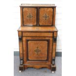 Victorian burr walnut, ebony and inlaid davenport with gilt gallery to top and two doors opening