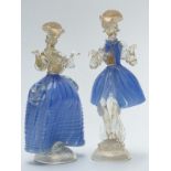 Pair of Murano glass figures in the zanfirico style, largest 27cm tall