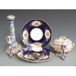 A collection of ceramics including early Derby lidded tureen, Copeland plates decorated with