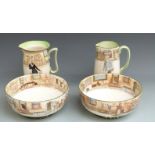 Two Royal Doulton Dickens Series Ware pedestal jug and basin sets H18.5, diameter 23cm