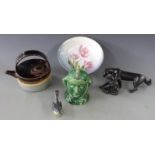 Ulrome figures, studio pottery teapot, Majolica tobacco jar modelled as a jester, Russian hand-