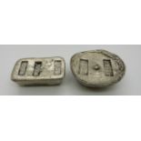 Two Chinese metal ingots/trade tokens