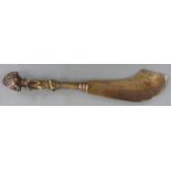 African, Ashanti/Benin figural brass ceremonial axe, length 52cm